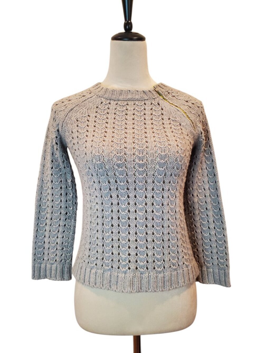FREE PEOPLE Knit Sweater Pointelle Open Weave Wool Blend in Gray